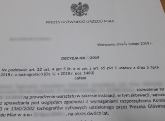 WITD – Warsztatowi cofnięto zezwolenie na instalacje tachografów za ujawniony przez ITD wyłącznik